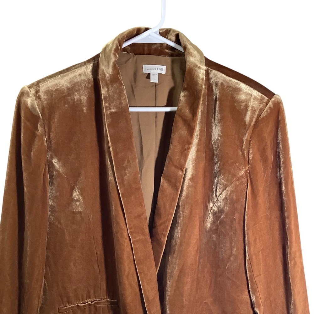 Garnet Hill Luxurious Tan Velvet Blazer Jacket Lined - Picture 2 of 8